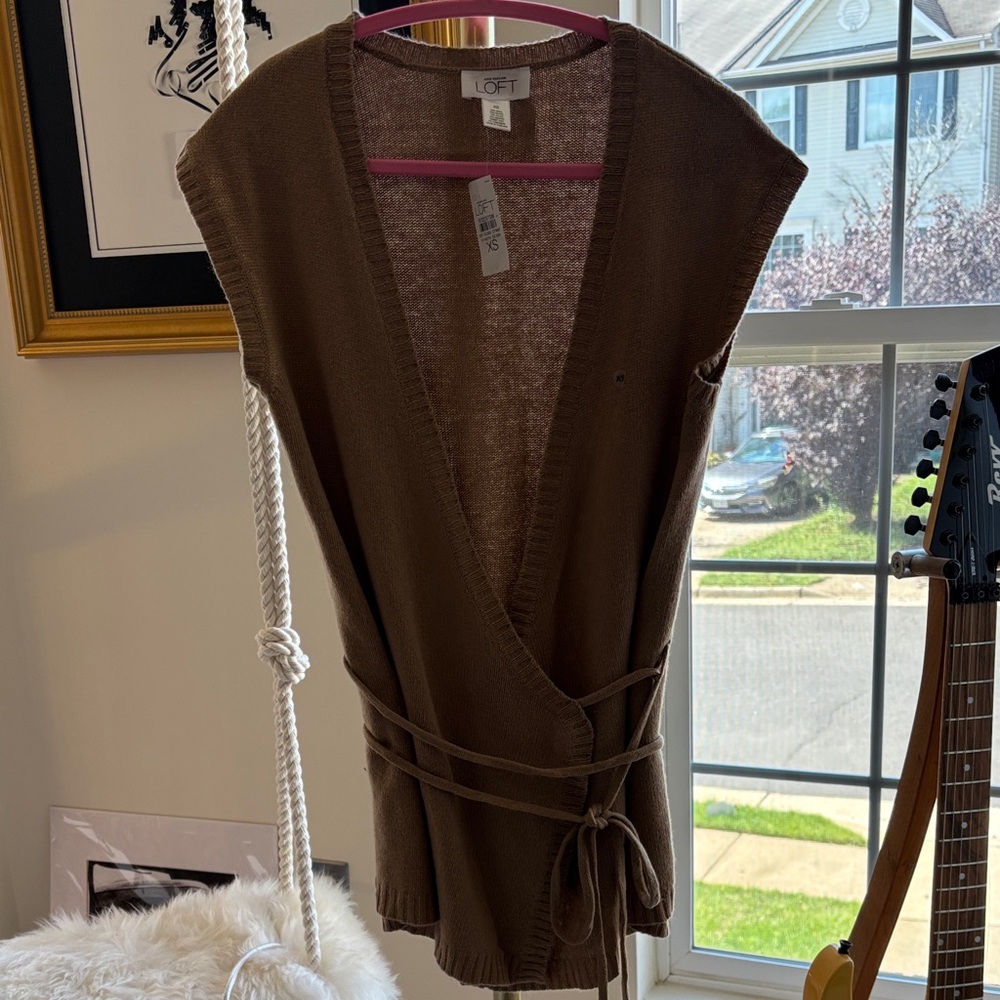 LOFT Brown Sleeveless Wrap Cardigan